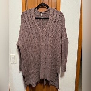 Free People V-Neck Cable Knit Sweater - Taupe mushroom